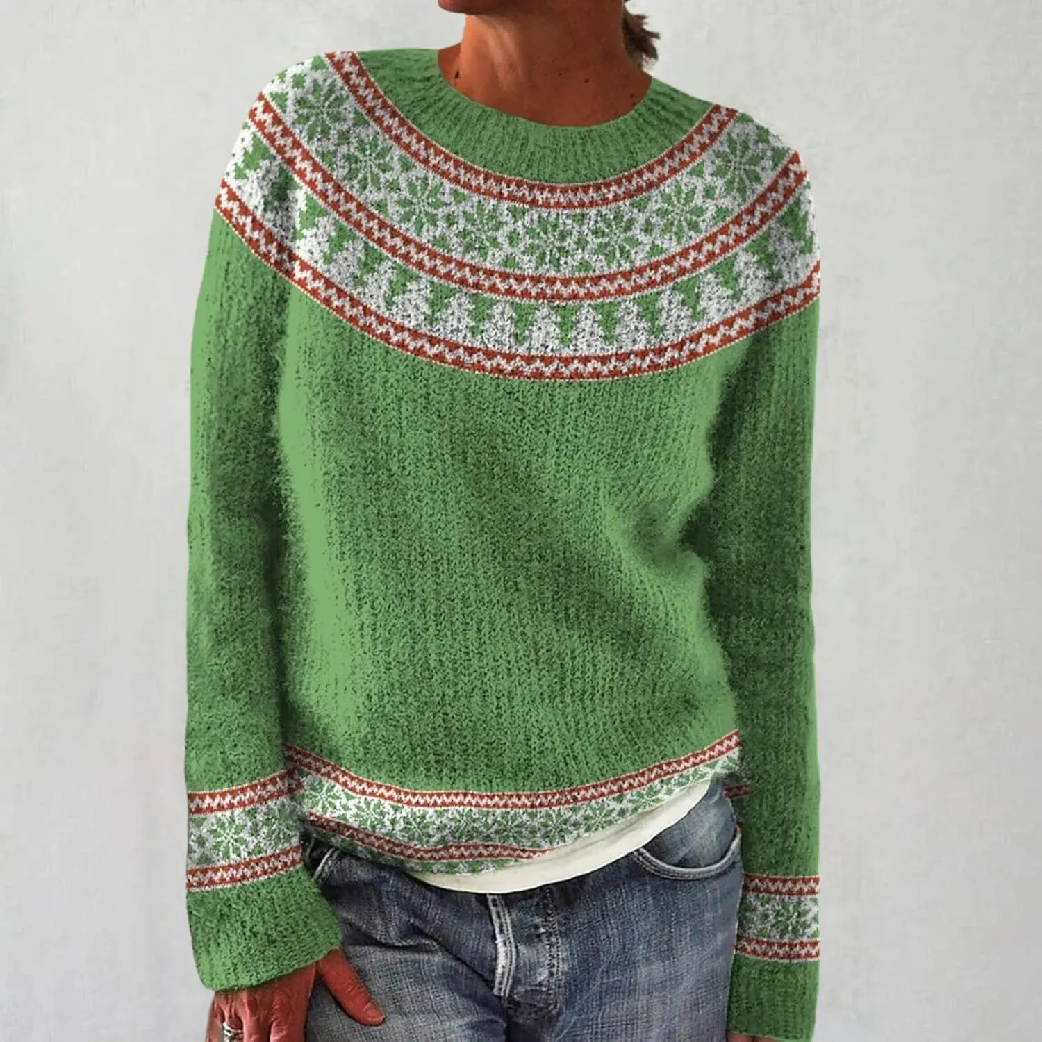Womens Valentines Day Knitted Fair Isle Print Retro Sweater Long Sleeve Crewneck Sweater Fall Sweaters for Women 2024