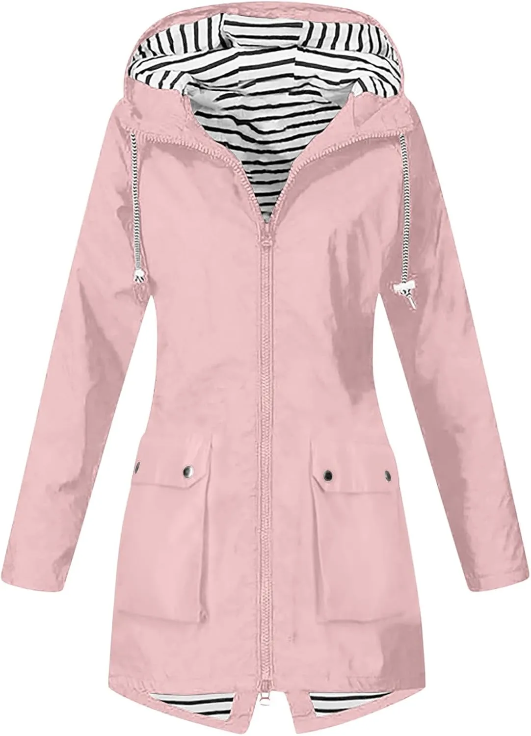Womens Waterproof Lightweight Jackets Solid Color Rain Coat Hiking Hooded Outerwear Plus Size Softshell Jacket