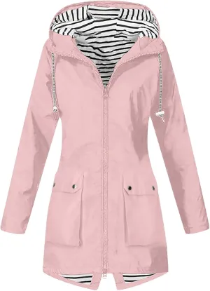Womens Waterproof Lightweight Jackets Solid Color Rain Coat Hiking Hooded Outerwear Plus Size Softshell Jacket
