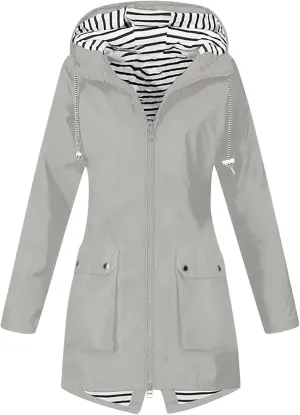 Womens Waterproof Lightweight Jackets Solid Color Rain Coat Hiking Hooded Outerwear Plus Size Softshell Jacket