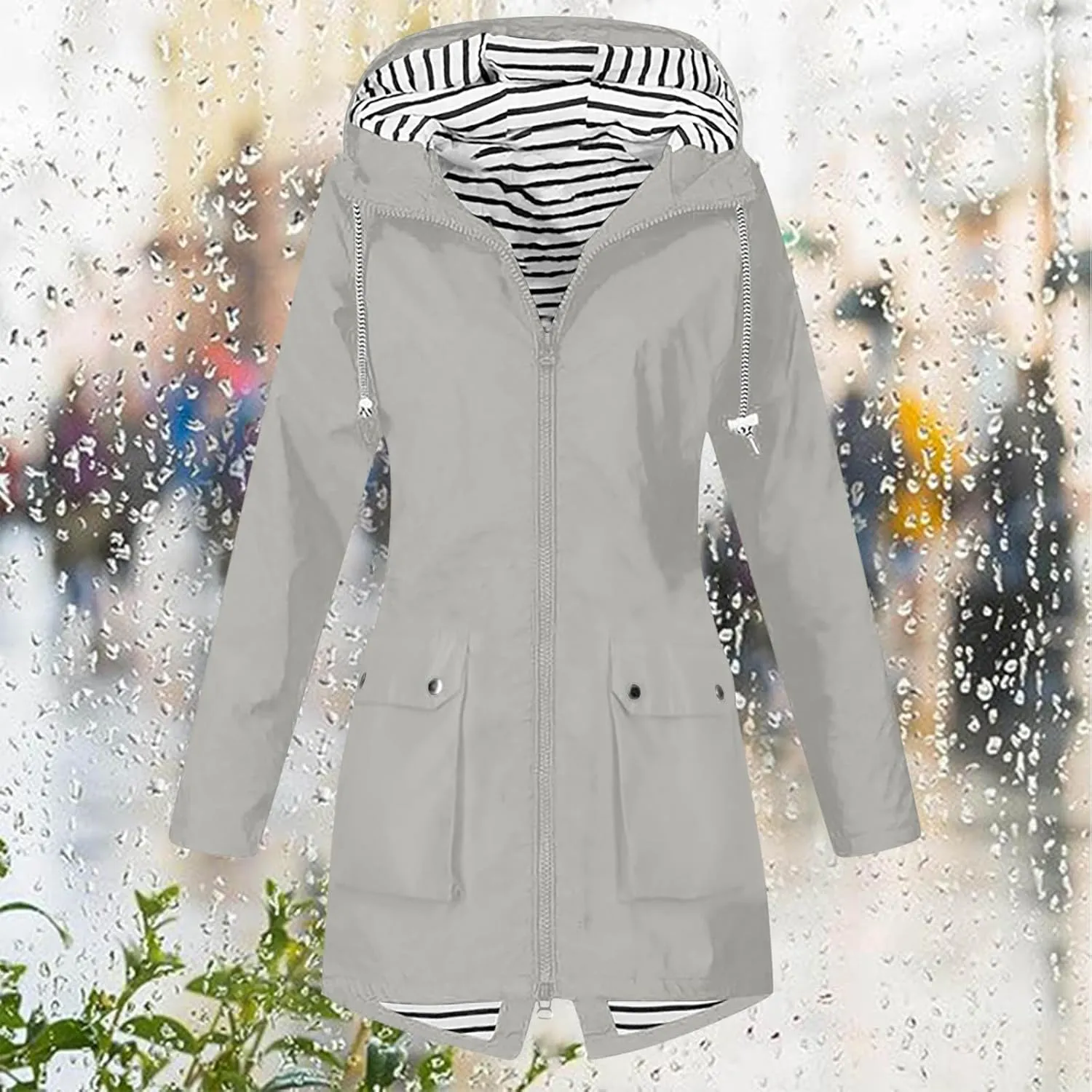 Womens Waterproof Lightweight Jackets Solid Color Rain Coat Hiking Hooded Outerwear Plus Size Softshell Jacket