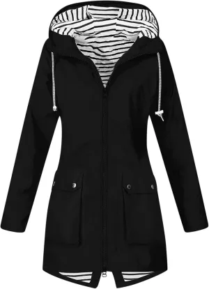 Womens Waterproof Lightweight Jackets Solid Color Rain Coat Hiking Hooded Outerwear Plus Size Softshell Jacket