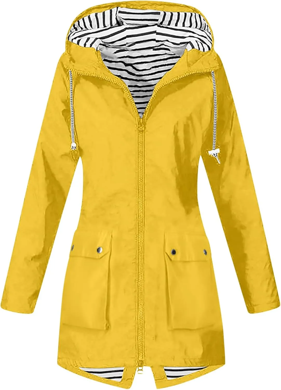 Womens Waterproof Lightweight Jackets Solid Color Rain Coat Hiking Hooded Outerwear Plus Size Softshell Jacket