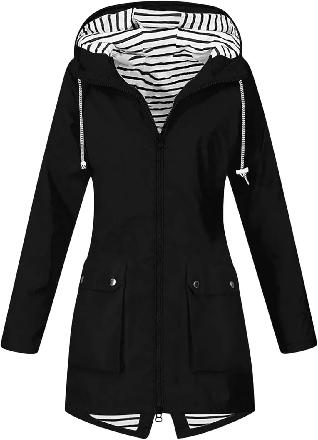 Womens Waterproof Lightweight Jackets Solid Color Rain Coat Hiking Hooded Outerwear Plus Size Softshell Jacket
