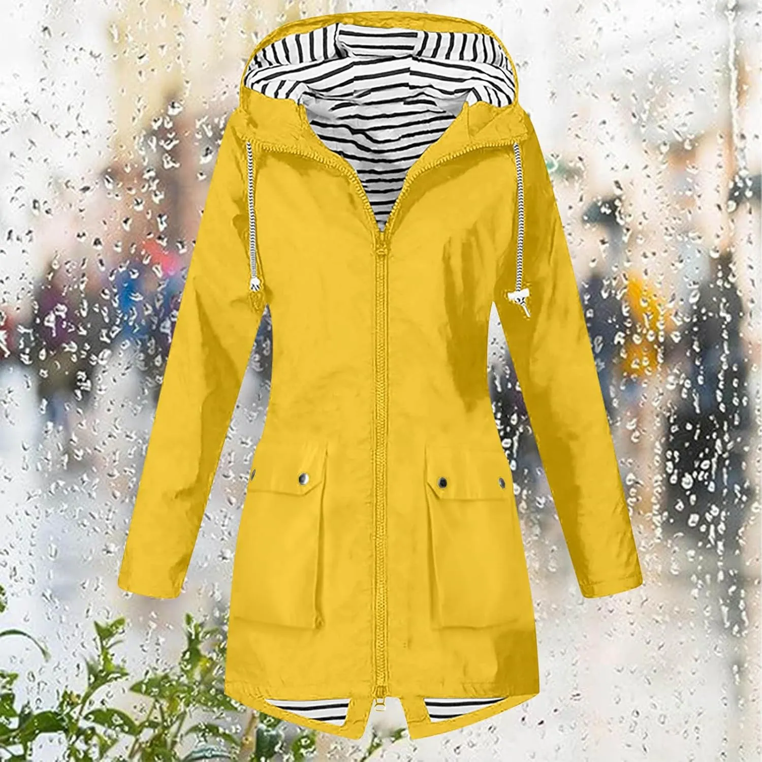 Womens Waterproof Lightweight Jackets Solid Color Rain Coat Hiking Hooded Outerwear Plus Size Softshell Jacket