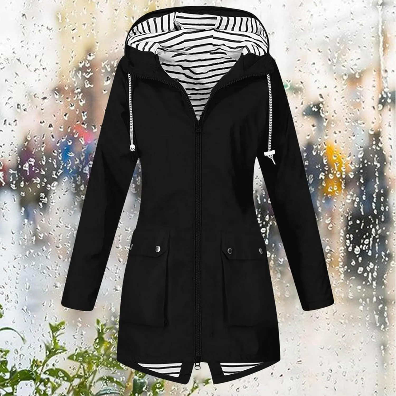 Womens Waterproof Lightweight Jackets Solid Color Rain Coat Hiking Hooded Outerwear Plus Size Softshell Jacket