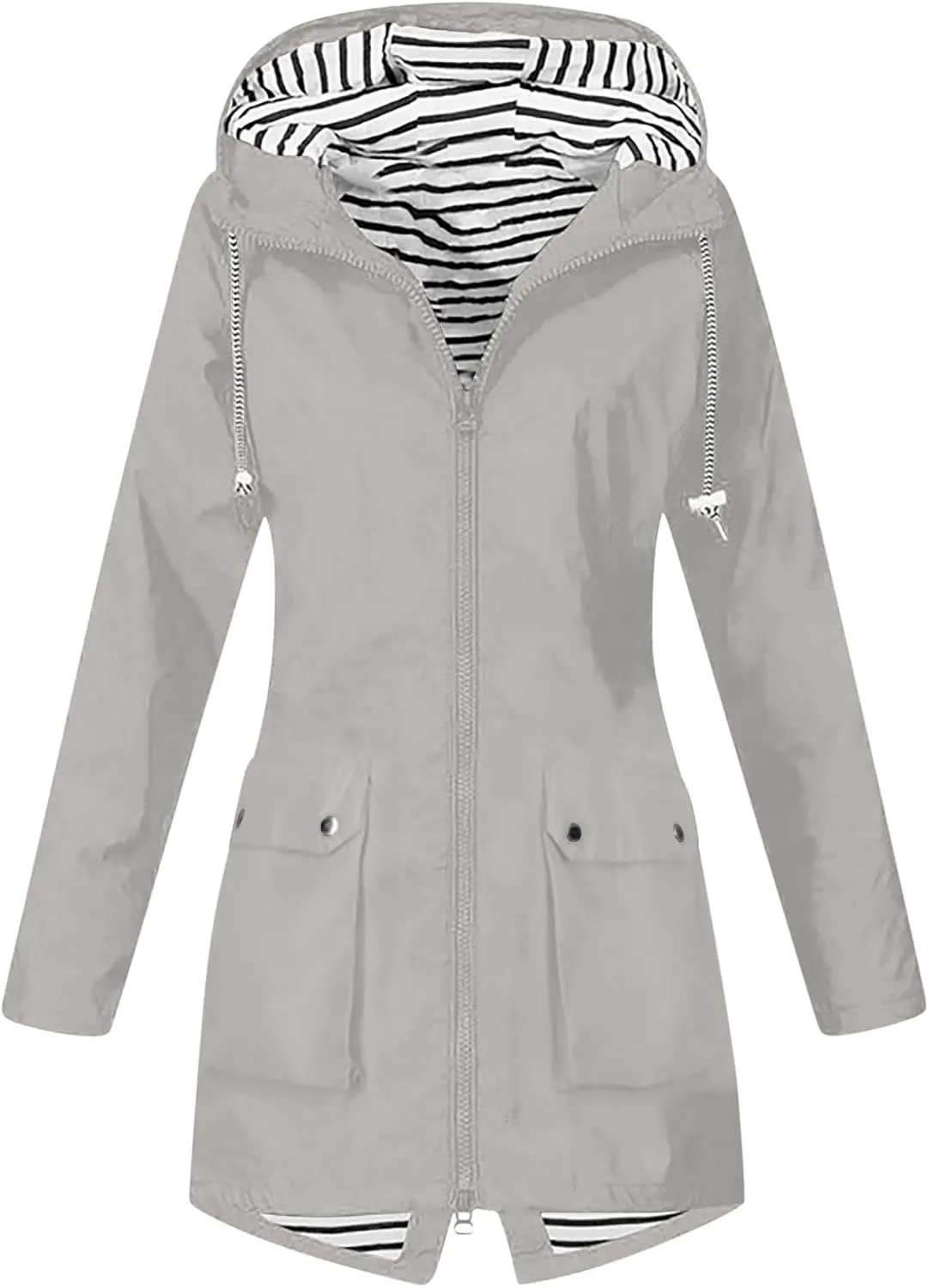 Womens Waterproof Lightweight Jackets Solid Color Rain Coat Hiking Hooded Outerwear Plus Size Softshell Jacket