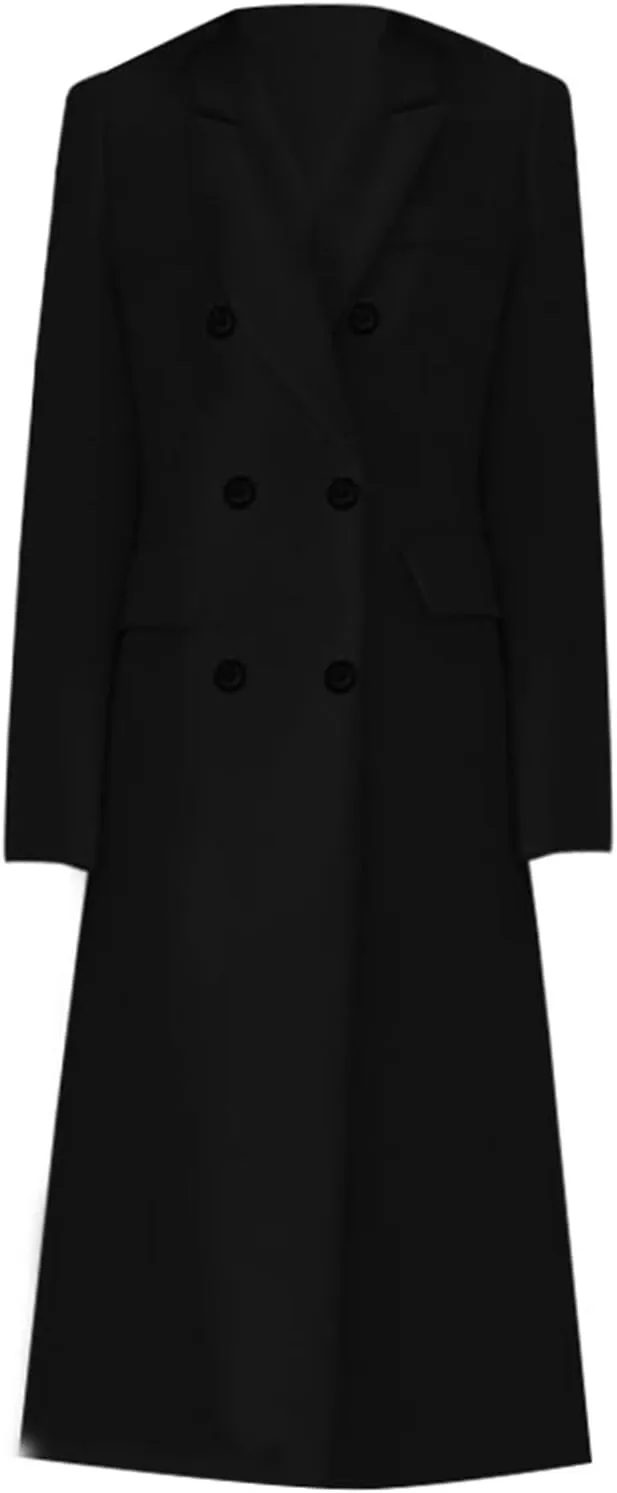 Women's Wool Pea Coat Double Breasted Trench Coat Winter Lapel Long Jacket Overcoat with Pockets Fall Fashion for Women
