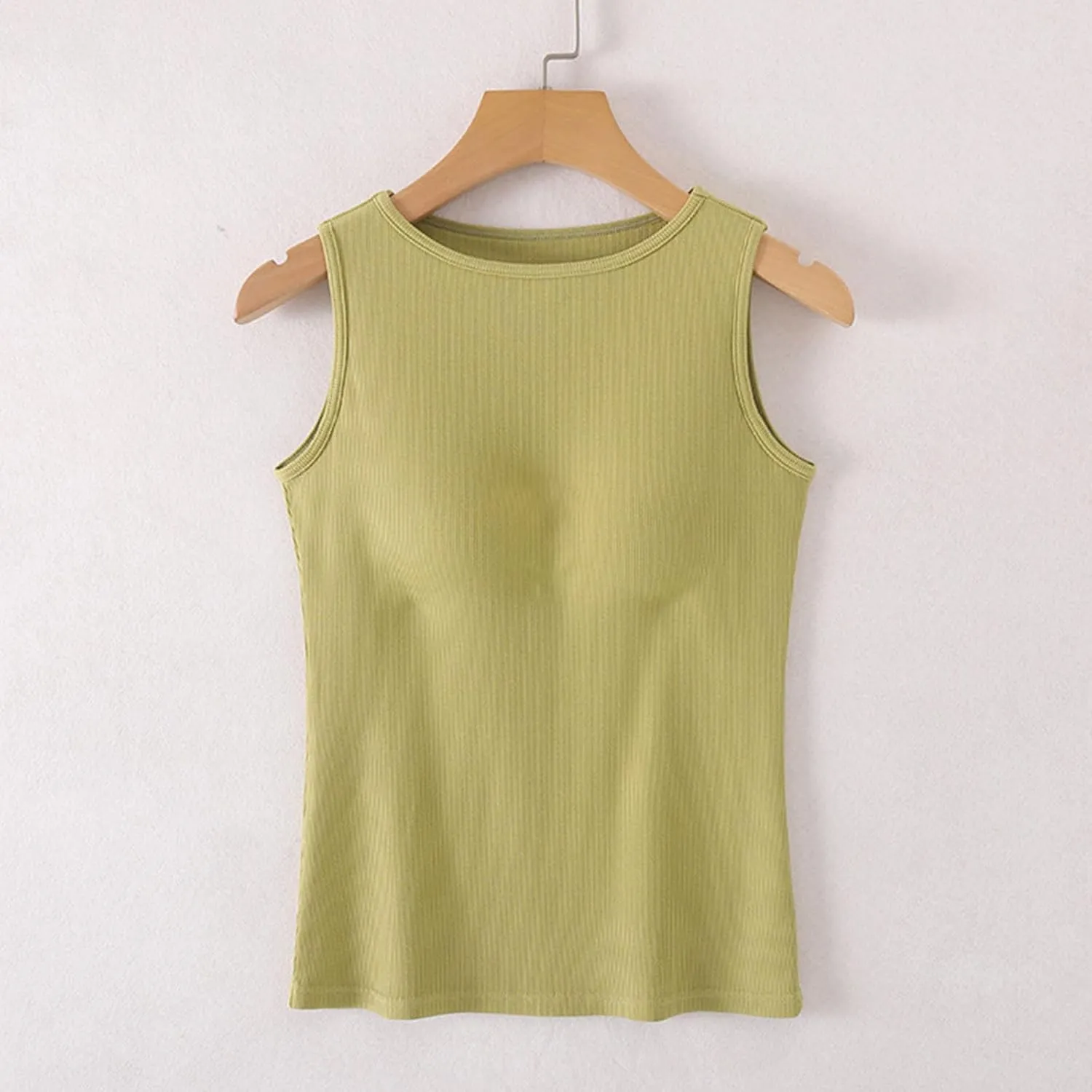 Womne Ribbed Tank Top with Built in Bra Sleevless Slim Fitted Push Up Padded Bra Tanks Shirt Teen Girls Basic Tee