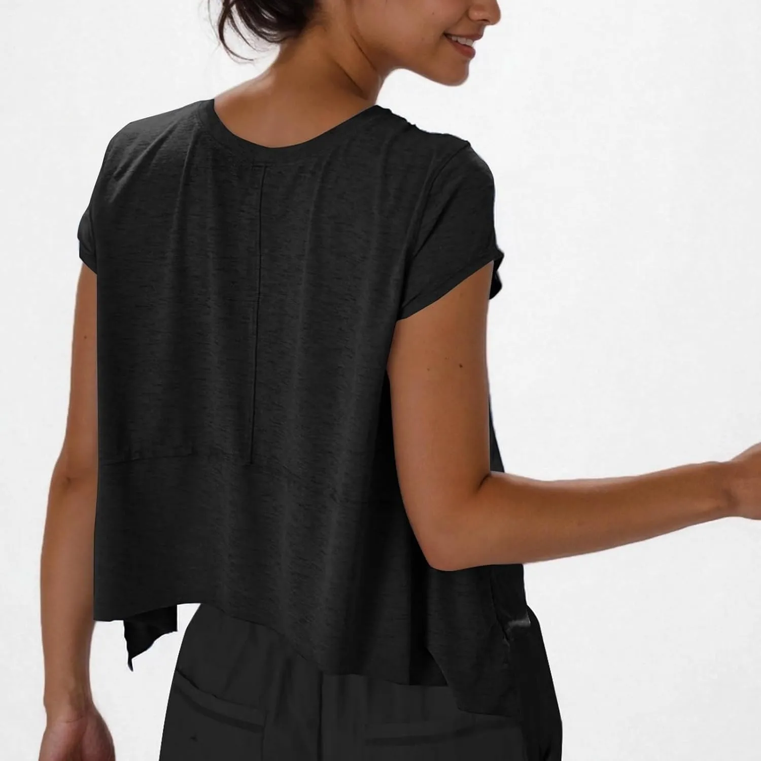 Workout Cropped Tops for Women Flowy Athletic Tops Oversized Loose Fit Running Yoga Quick Dry Soft Crewneck Tees