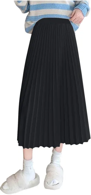 Xiaojmake Pleated Midi Skirts for Women A-Line High Elastic Waisted Summer Flowy Beach Maxi Skirt Chiffon Long Swing Skirts