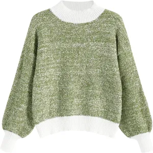 ZAFUL Fall Sweaters for Women 2023 Turtleneck Fuzzy Chunky Knit Mock Neck Sweater Casual Long Sleeve Soft Loose Knitted Tops