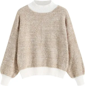 ZAFUL Fall Sweaters for Women 2023 Turtleneck Fuzzy Chunky Knit Mock Neck Sweater Casual Long Sleeve Soft Loose Knitted Tops