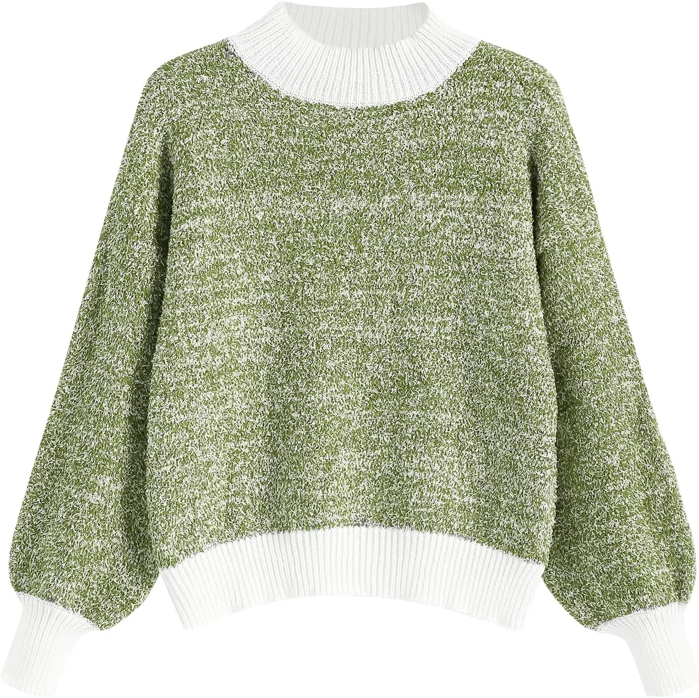 ZAFUL Fall Sweaters for Women 2023 Turtleneck Fuzzy Chunky Knit Mock Neck Sweater Casual Long Sleeve Soft Loose Knitted Tops