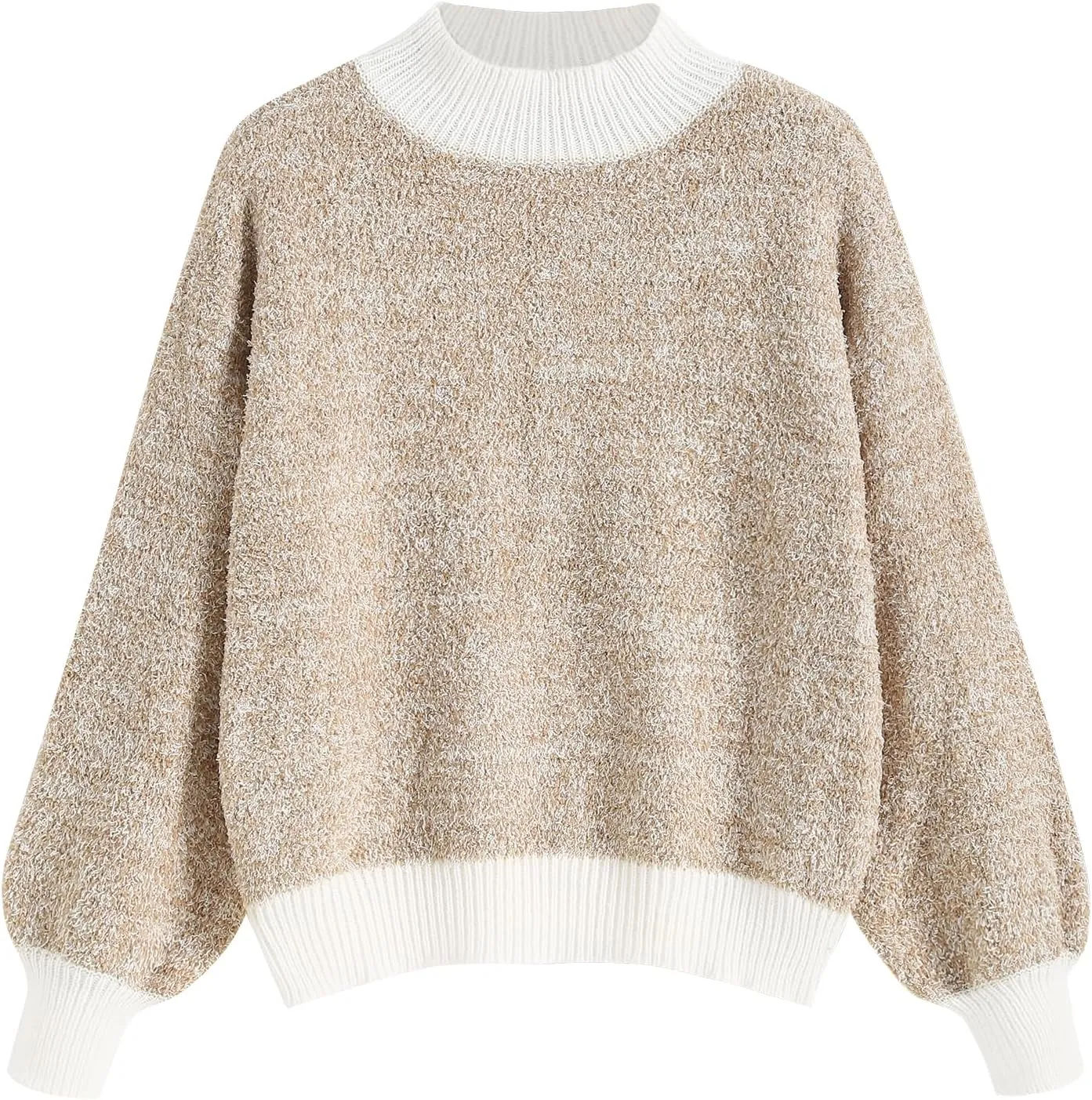 ZAFUL Fall Sweaters for Women 2023 Turtleneck Fuzzy Chunky Knit Mock Neck Sweater Casual Long Sleeve Soft Loose Knitted Tops