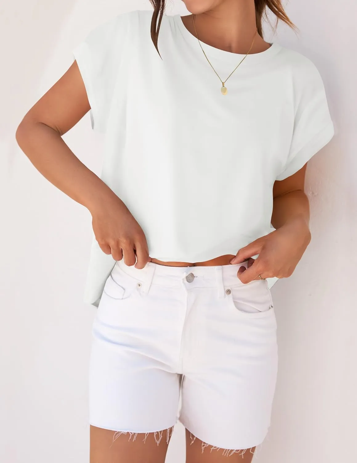 ZESICA Womens Summer Cap Sleeve Crewneck Tops Casual Loose Striped T-Shirts Basic Tees